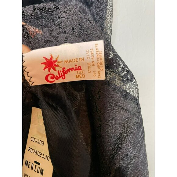 VTG Deadstock Younkers Made in California Black Lace Trim Satin Cami Lingerie - Picture 5 of 9